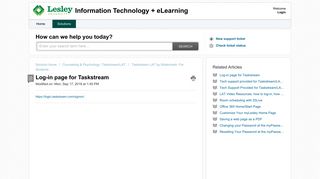 Log-in page for Taskstream : Information Technology + eLearning
