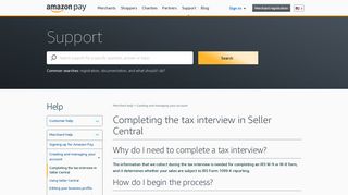 Completing the tax interview in Seller Central - Amazon Pay
