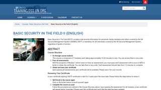 Basic Security in the Field II (English) - Training.dss.un.org - Online ...