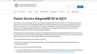 Forest Service EmpowHR ID in IQCS | IQCS