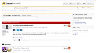 malicious web site notice | Norton Community