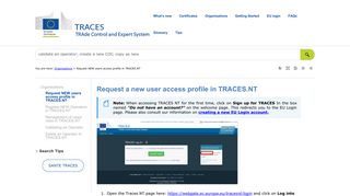 Request a new user access profile in TRACES.NT - europa.eu