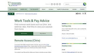 Work Tools & Pay Advice - Provincial Health Services Authority