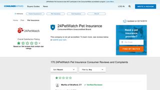 Top 169 Reviews and Complaints about 24PetWatch Pet Insurance