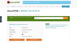WHOIS 104.18.42.31 | CloudFlare Inc. | AbuseIPDB