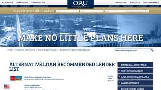 Alternative Loan Recommended Lender List || ORU