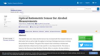Optical Ratiometric Sensor for Alcohol Measurements: Analytical ...
