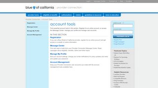 Account Tools - Provider Connection - Blue Shield of California