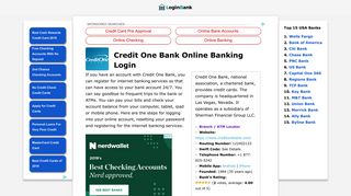 Credit One Bank Online Banking Login - Login Bank
