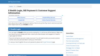 E Health Login, Bill Payment & Customer Support Information