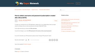 How to obtain username and password ... - My Expat Network