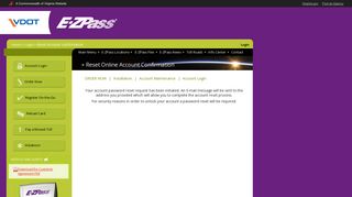 VDOT :: Reset Online Account Confirmation - E-ZPass