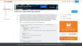Auth0 error after failed login attempt - Stack Overflow