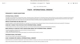 FAQ's - International Orders – Three Eighty Two