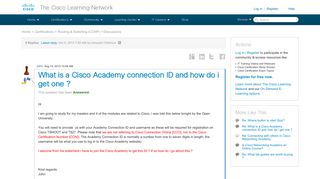 What is a Cisco Academy connection ID and how do i get one ...