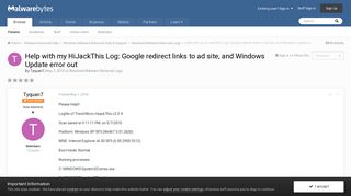 Help with my HiJackThis Log: Google redirect links to ad site, and ...