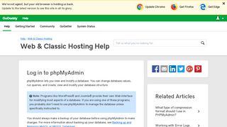 Log in to phpMyAdmin | Web & Classic Hosting - GoDaddy Help US