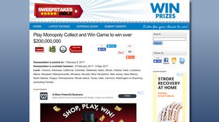 Play Monopoly Collect and Win Game to win over $200,000,000 ...