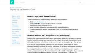 Signing up for ResearchGate - ResearchGate Help