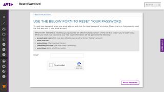 Reset Password - Avid Master Account