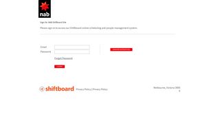 Welcome to NAB Shiftboard Shiftboard Login Page