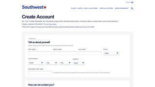 Create an Account - Southwest Airlines