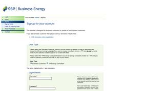 Business Energy Centre - Signup - SSE Business Energy