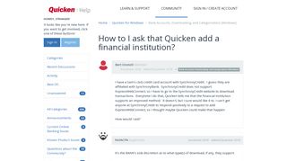 How to I ask that Quicken add a financial institution? | Quicken ...