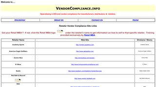 Retailer Vendor Compliance Web Site Links