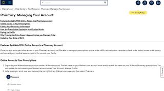 Walmart.com Help: Pharmacy: Managing Your Account