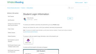 Student Login Information – Whooo's Reading Help Center