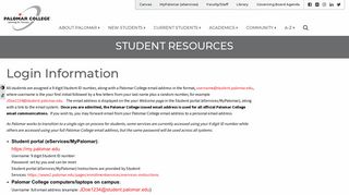 Login Information – Student Resources - Palomar College