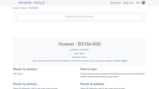 Huawei B315s-936 Default Router Login and Password - Modem.Tools