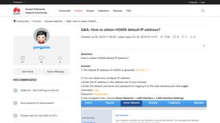 Q&A: How to obtain HG659 default IP address? - Huawei