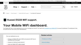 Huawei E5220 MiFi support - Your Mobile WiFi dashboard. - Three