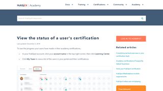 View the status of a user's certification - HubSpot Academy