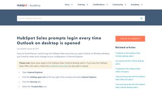 HubSpot Sales prompts login every time Outlook on desktop is opened