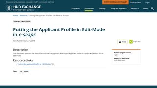 Putting the Applicant Profile in Edit-Mode in e-snaps - HUD Exchange