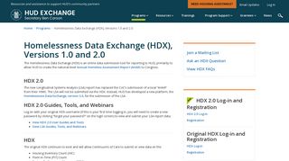 Homelessness Data Exchange (HDX), Versions 1.0 and 2.0 - HUD ...