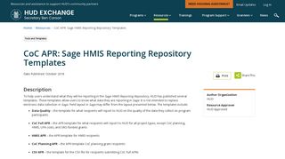 CoC APR: Sage HMIS Reporting Repository Templates - HUD ...