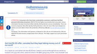 #REPORTSCAM - Hudhomesusa.org has 7 complaint(s)