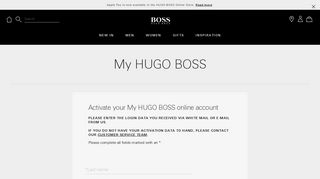 HUGO BOSS Online Store - My Account - Activate Experience Account