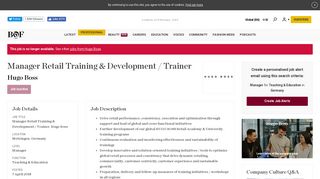 Manager Retail Training & Development / Trainer at Hugo Boss | BoF ...