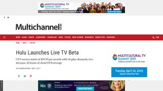 Hulu Launches Live TV Beta - Multichannel