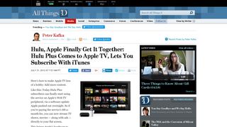 Hulu Plus on Apple TV, Uses iTunes Billing - Peter Kafka - Media ...