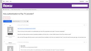 Hulu authentication to Pay TV provider? - Roku Forums