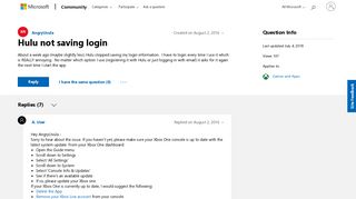 Hulu not saving login - Microsoft Community