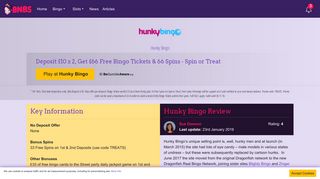 Hunky Bingo Review | £66 Free Bingo Tickets & 66 Free Spins