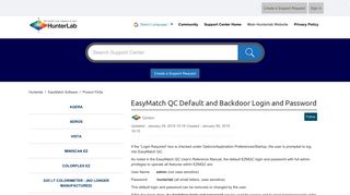 EasyMatch QC Default and Backdoor Login and Password – Hunterlab