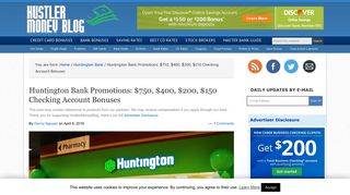 Huntington Bank Promotions: $750, $400, $200 Checking Account ...